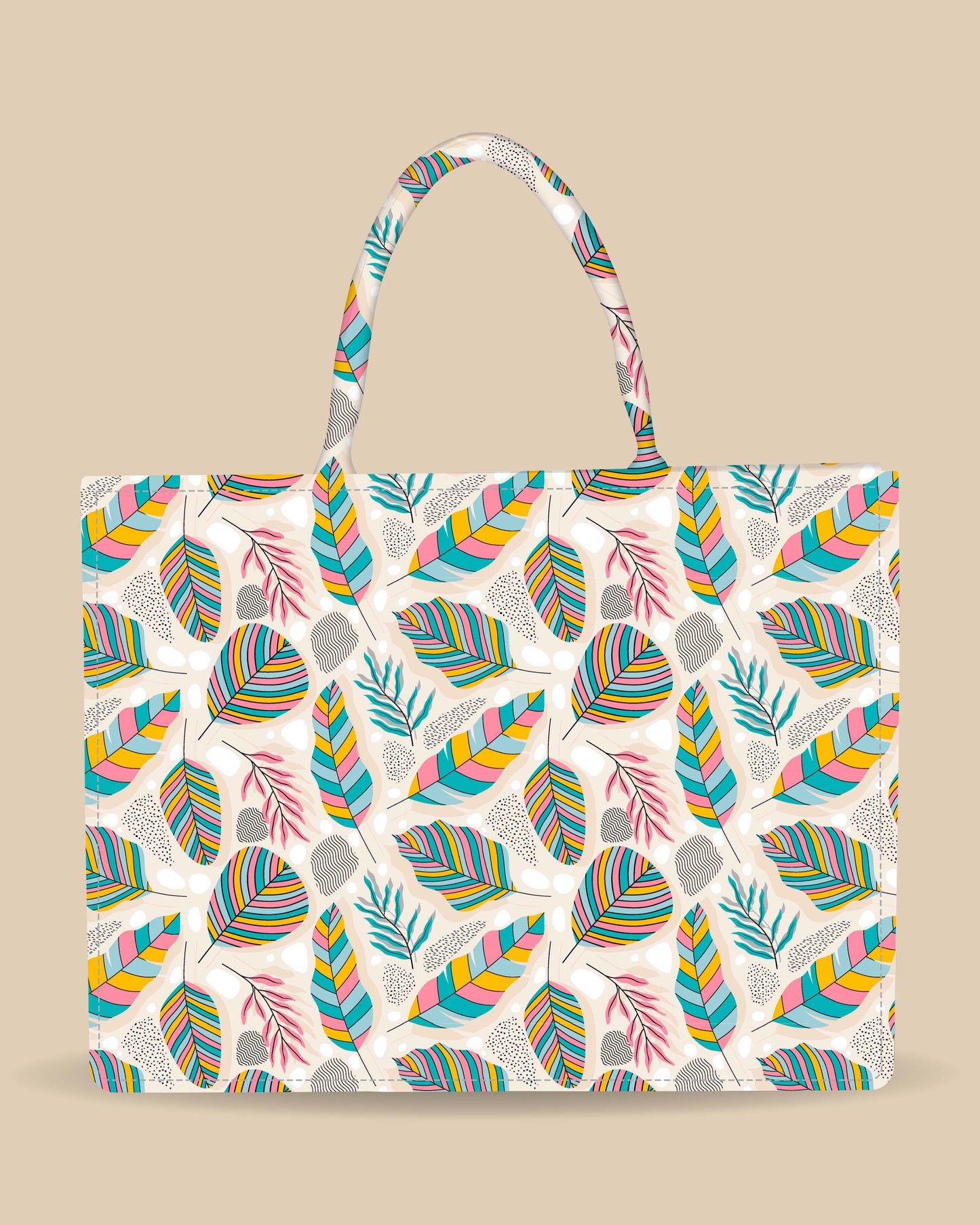 Customized Tote Bag Designed With Sand ,Stones And Colorful Leaves