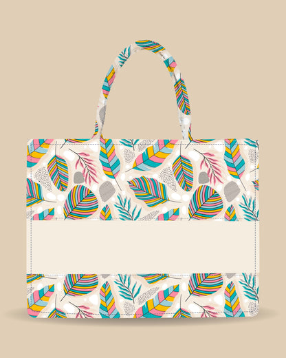 Customized Tote Bag Designed With Sand ,Stones And Colorful Leaves