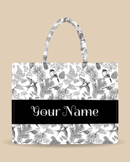 Customized Tote Bag Designed With Sparrow And Flower Leaf
