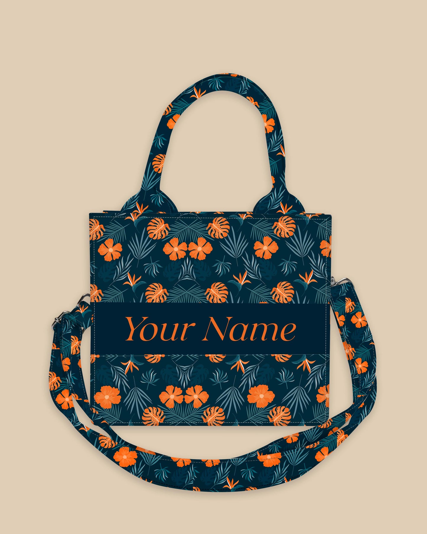 Customized Small Tote Bag Designed With Summer Flowers And Tropical Leaves