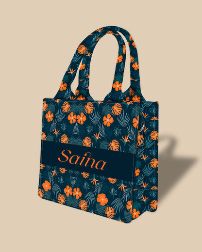 Customized Small Tote Bag Designed With Summer Flowers And Tropical Leaves