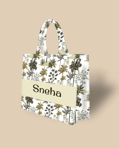 Customized Tote Bag Designed With Tropical Vintage Hawaiian Palm Trees