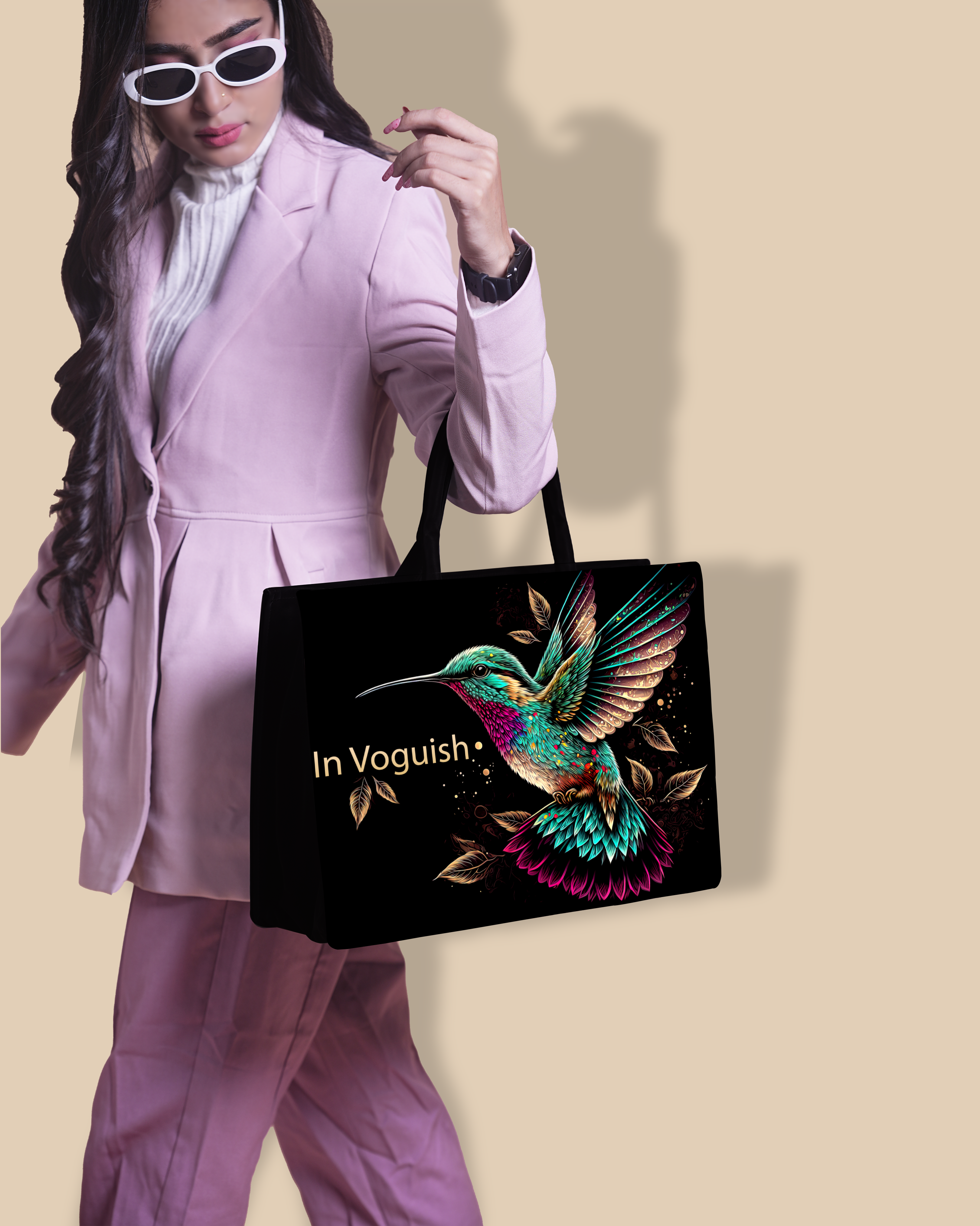 Customized Tote Bag  Designed with Beautiful Flying Sparrow