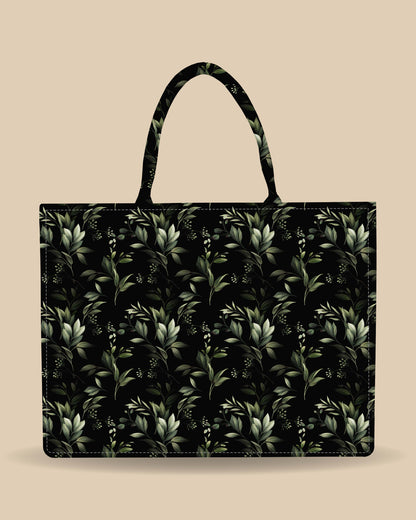 Customized Tote Bag  Designed with Black Boho Leaf