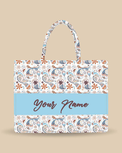 Customized Tote Bag Designed with Blue Cute Paisley Pattern Decorative