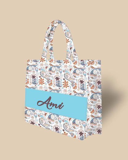 Customized Tote Bag Designed with Blue Cute Paisley Pattern Decorative