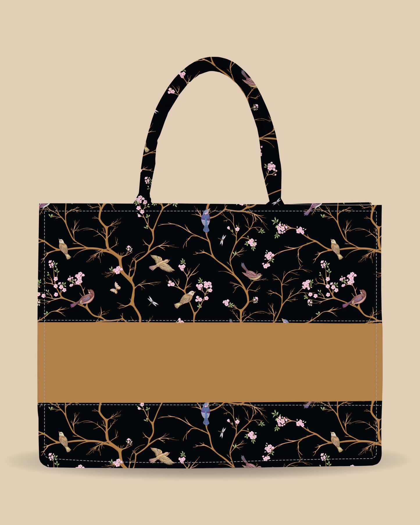 Customized Tote Bag Designed with Branches Of Trees And Finches Birds