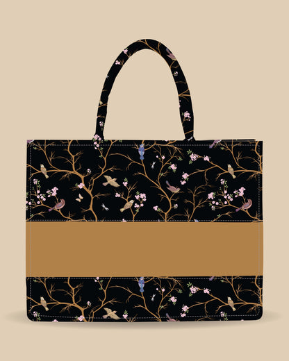 Customized Tote Bag Designed with Branches Of Trees And Finches Birds