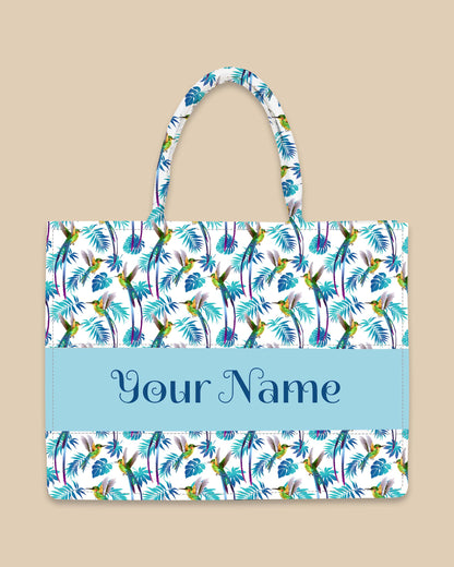Customized Tote Bag Designed with Colorfull Hummingbird and Tropical Flowers