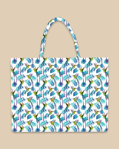 Customized Tote Bag Designed with Colorfull Hummingbird and Tropical Flowers