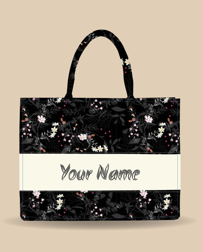 Customized Tote Bag Designed with Dark Leaves Botanical Flowers