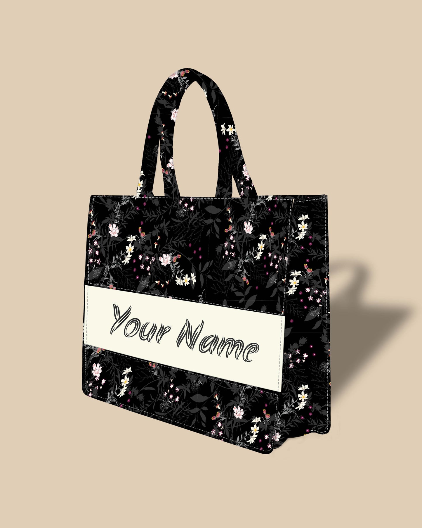 Customized Tote Bag Designed with Dark Leaves Botanical Flowers