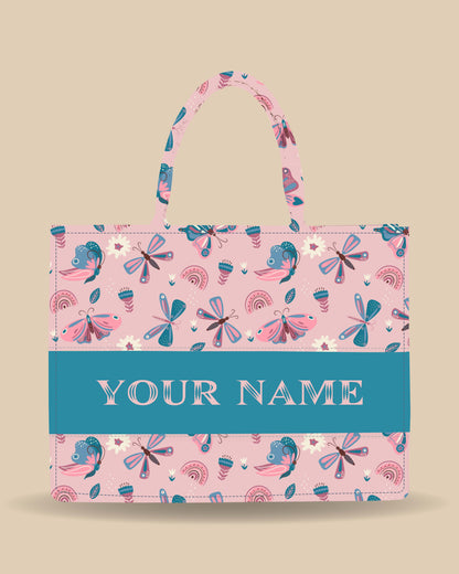 Customized Tote Bag Designed with Elegant Blues And Pink Butterflies
