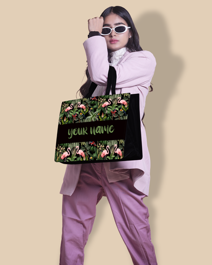 Customized Tote Bag Designed with Flamingo And Colourfull Parrot