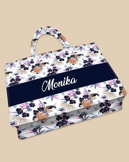 Customized Tote Bag Designed with Fresh Tropical Flowers And Exotic Forest Flowers