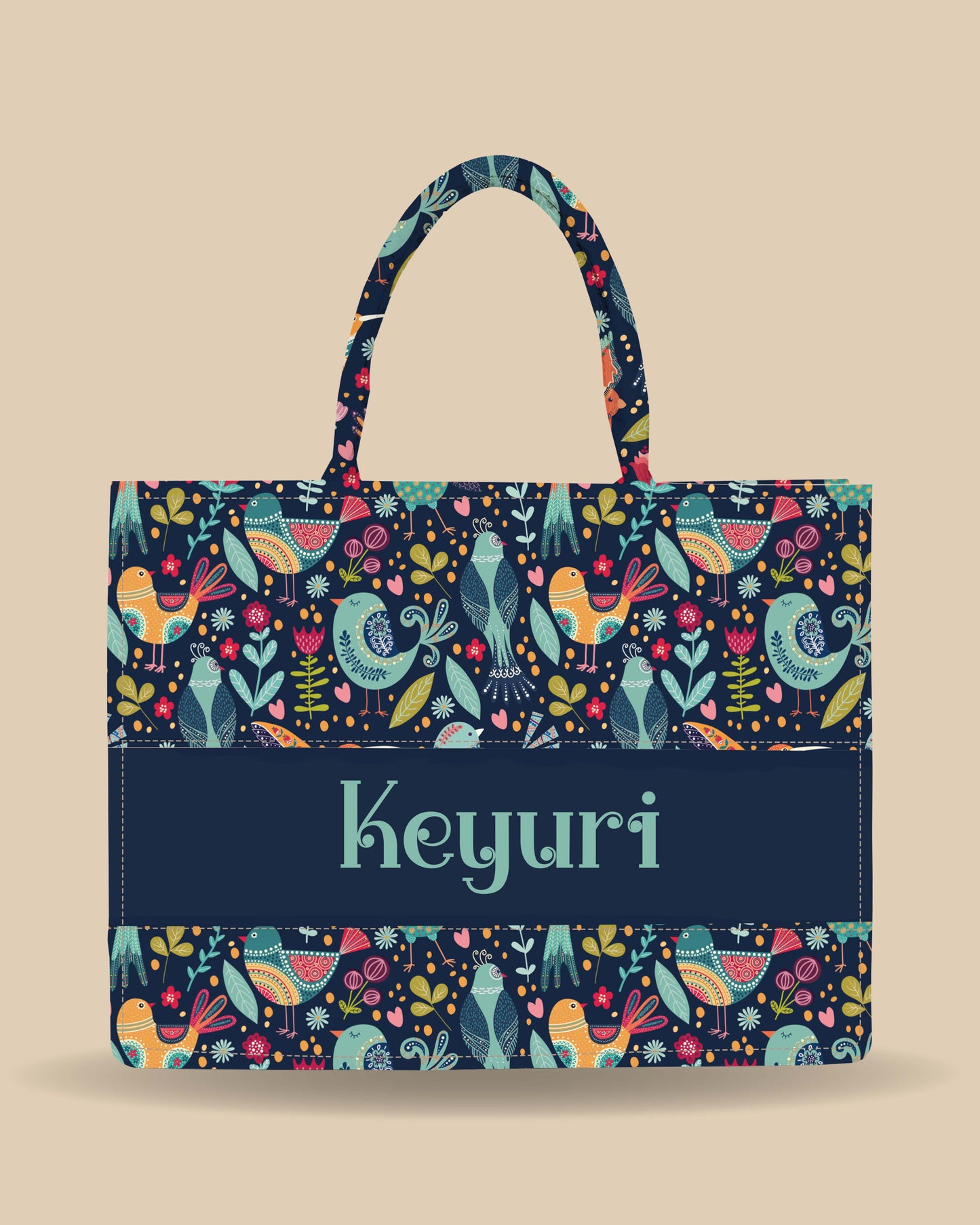 Customized Tote Bag Designed with Sparrow, Parrot And Fishes