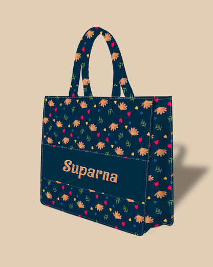 Customized Tote Bag Designed with Stylish Flowers, Leaves And Beautiful Leaves