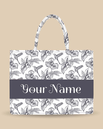 Customized Tote Bag Designed with Hummingbird And palm monstera exotic leaves