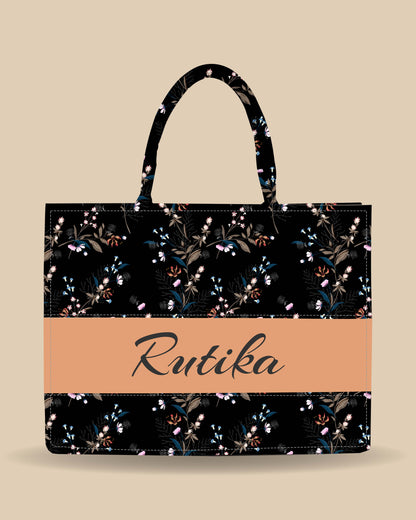 Customized Tote Bag Designed with Tropical Motifs Scattered Flowers