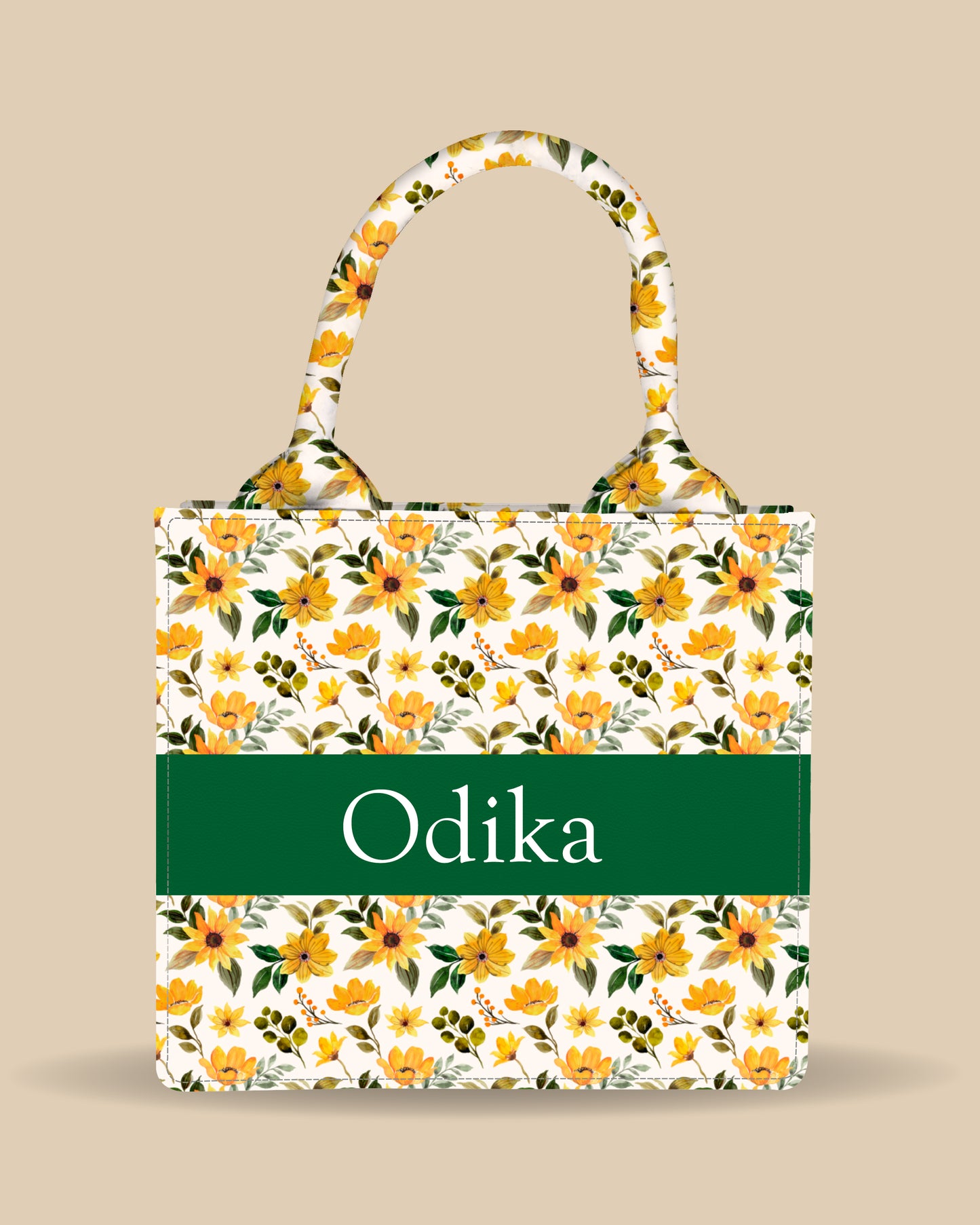 Customized Small Tote Bag Designed with Sunflowers And Cherry Leaves