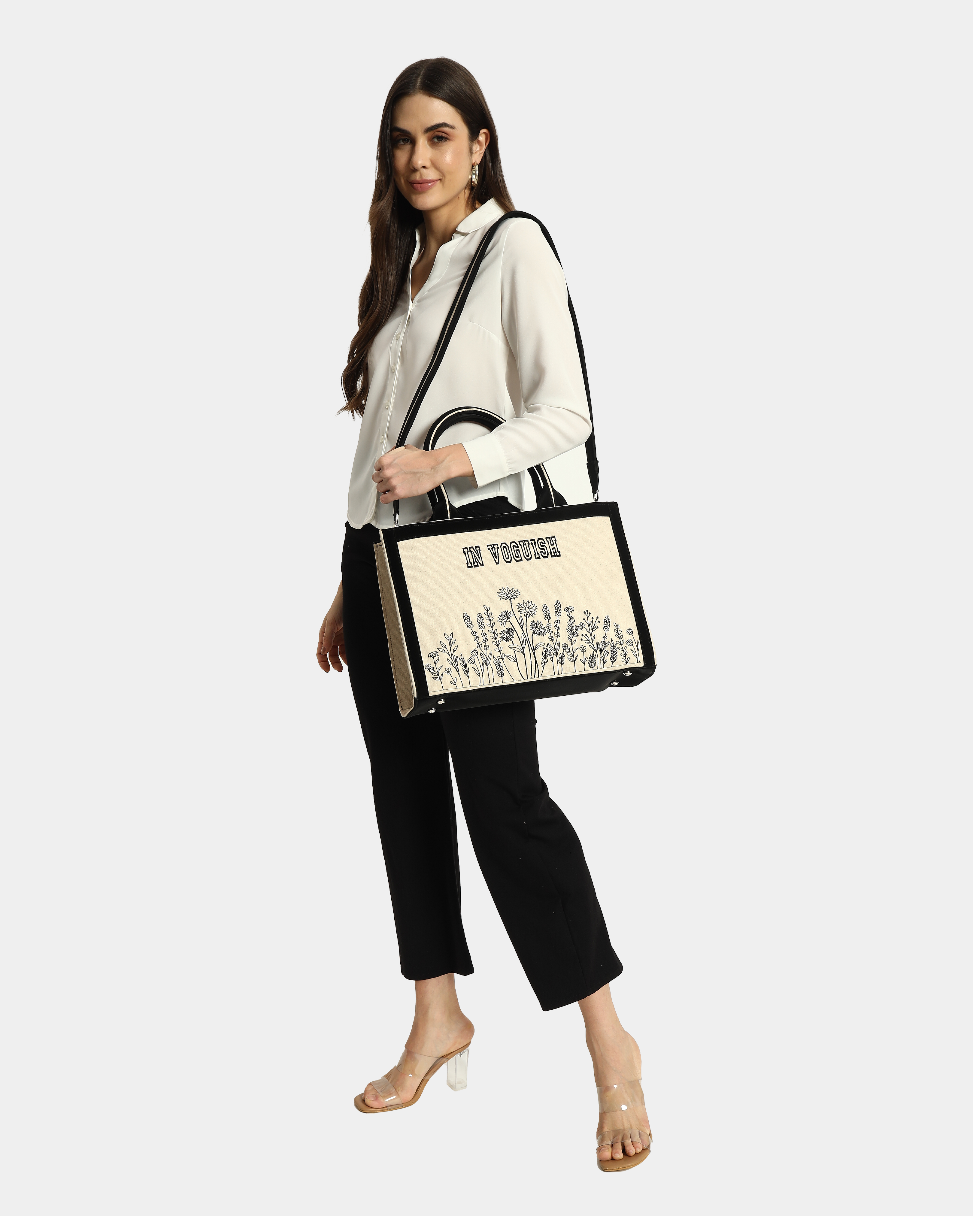 Customized Canvas Denim Embroidered Floral art Designer Tote Bag