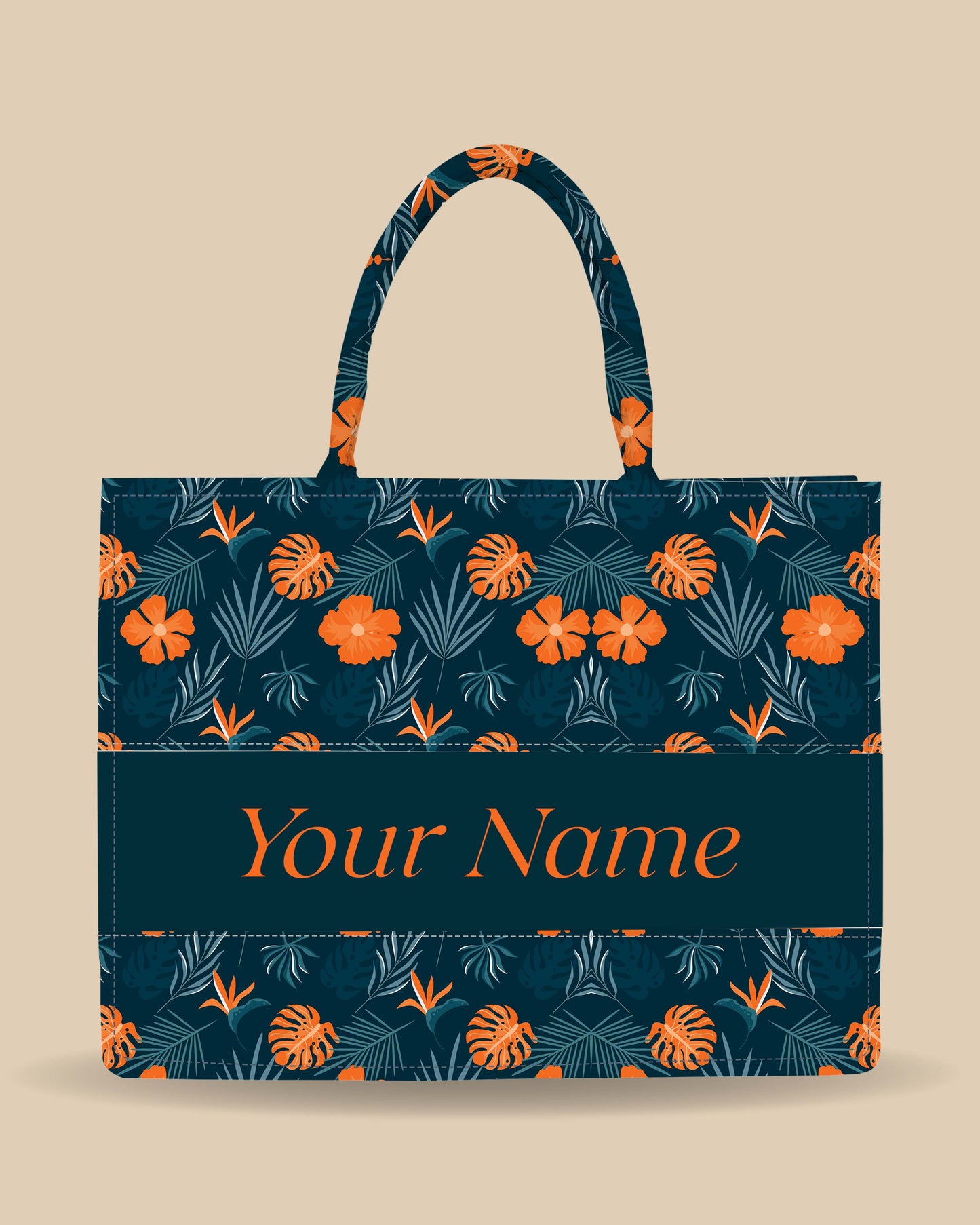 Customized Tote Bag Designed With Summer Flowers And Tropical Leaves