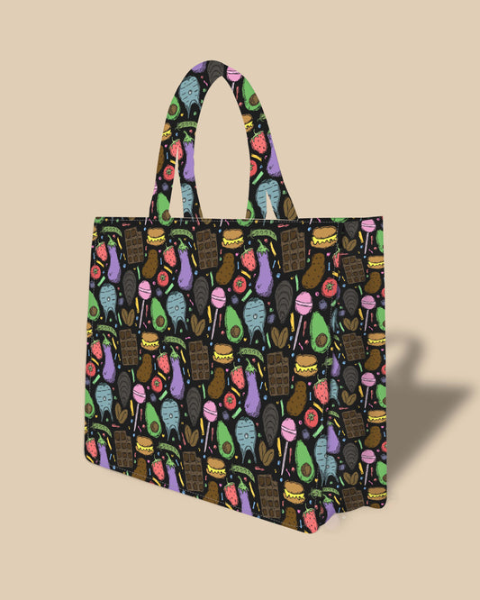 Tote Bag Designed With Cartoon Food Pattern