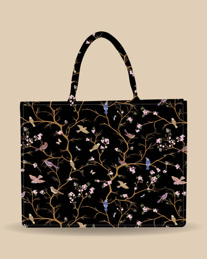 Tote Bag Designed with Branches Of Trees And Finches Birds