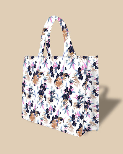 Tote Bag Designed with Fresh Tropical Flowers And Exotic Forest Flowers