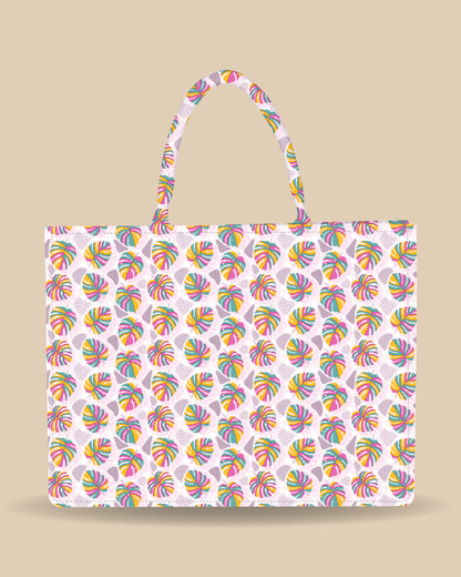 Tote Bag Designed with Rainbow Tropical Plam Leaves