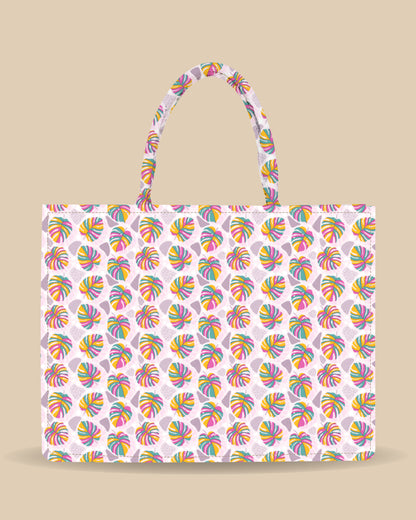 Tote Bag Designed with Rainbow Tropical Plam Leaves