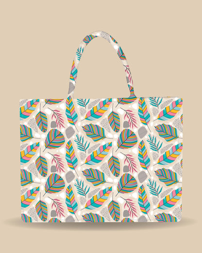 Tote Bag Designed with Sand, Stones And Colourful Leaves