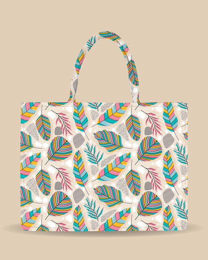 Tote Bag Designed with Sand, Stones And Colourful Leaves