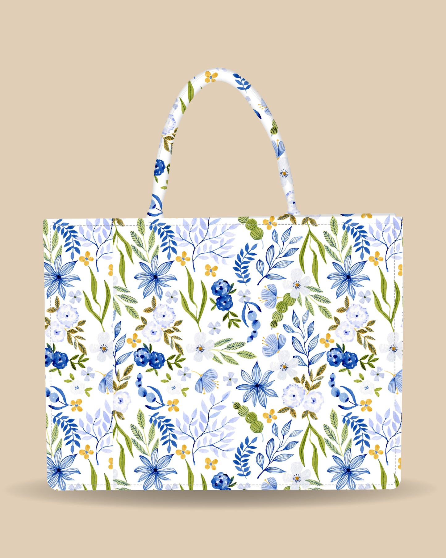 Tote Bag Designed with Watercoloured Floral And Leaves