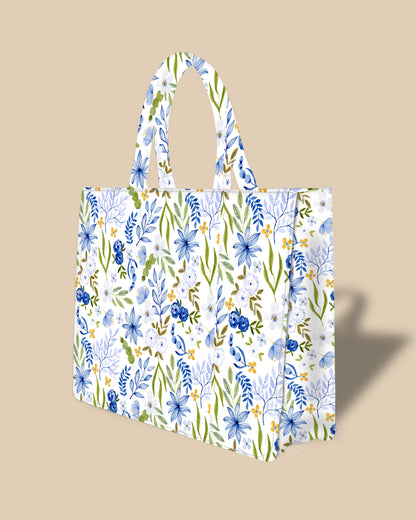 Tote Bag Designed with Watercoloured Floral And Leaves