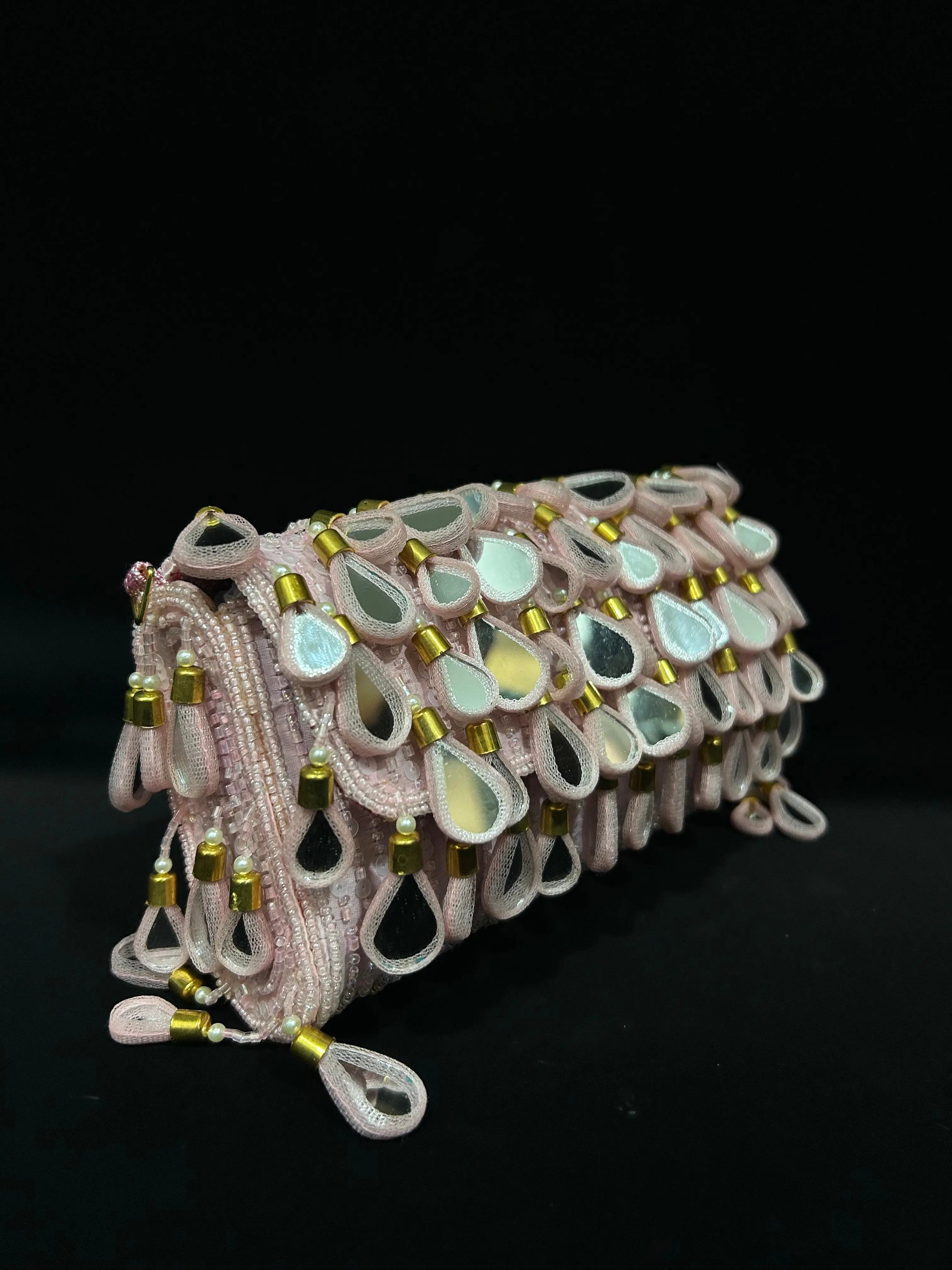 Pearl Drop Pink Sequin Handcrafted Clutch
