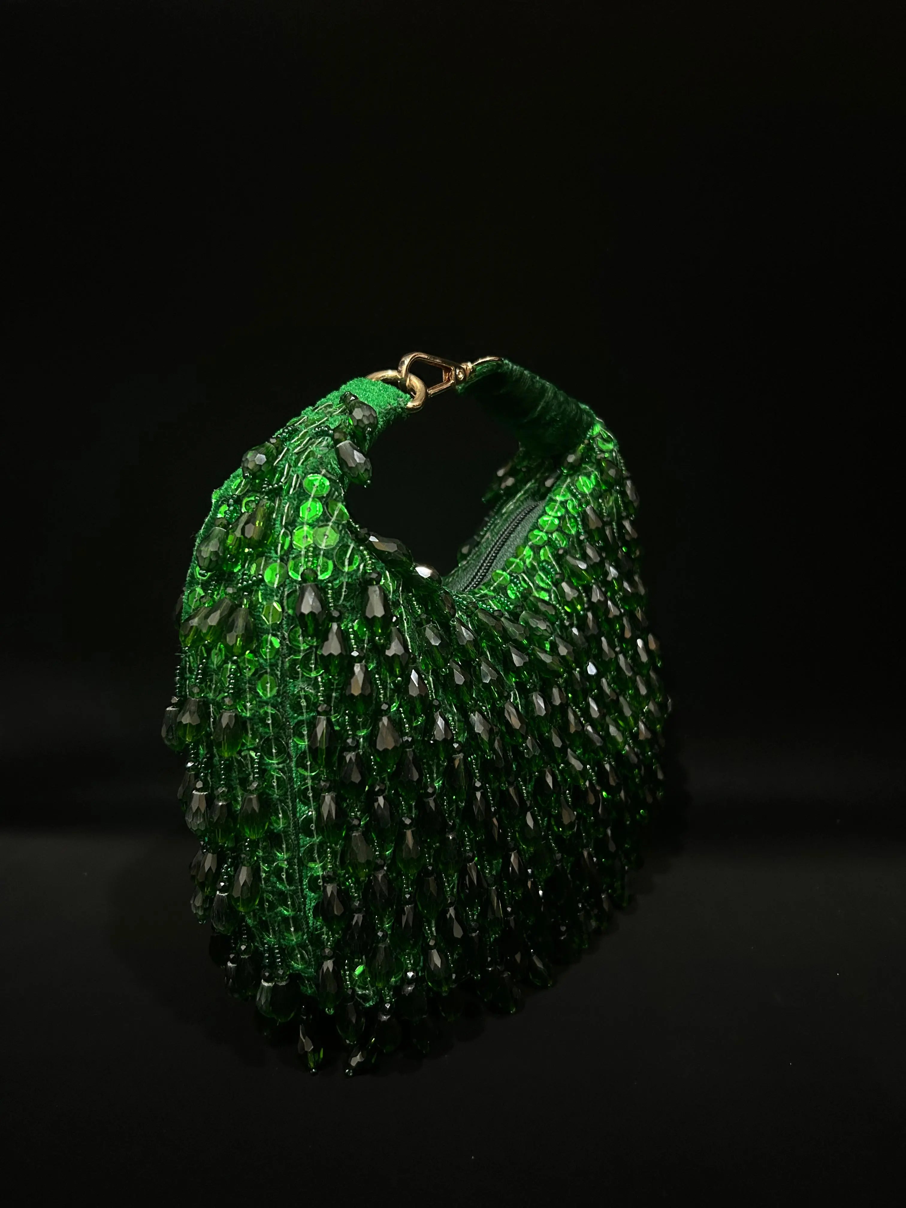 Emerald Raindrop Sequin Hobo Clutch