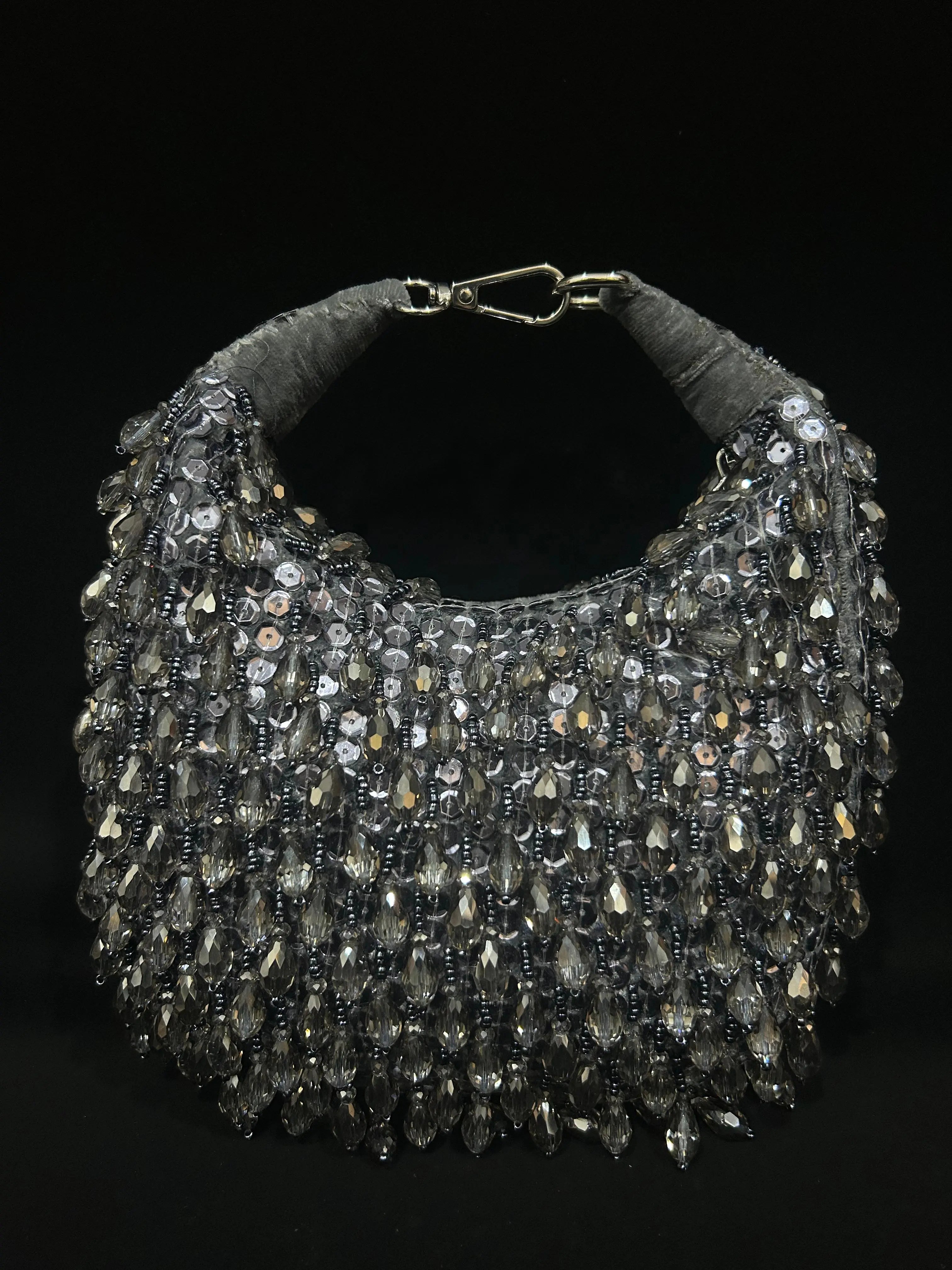 Crystal Cascade Silver Sequin Hobo Clutch