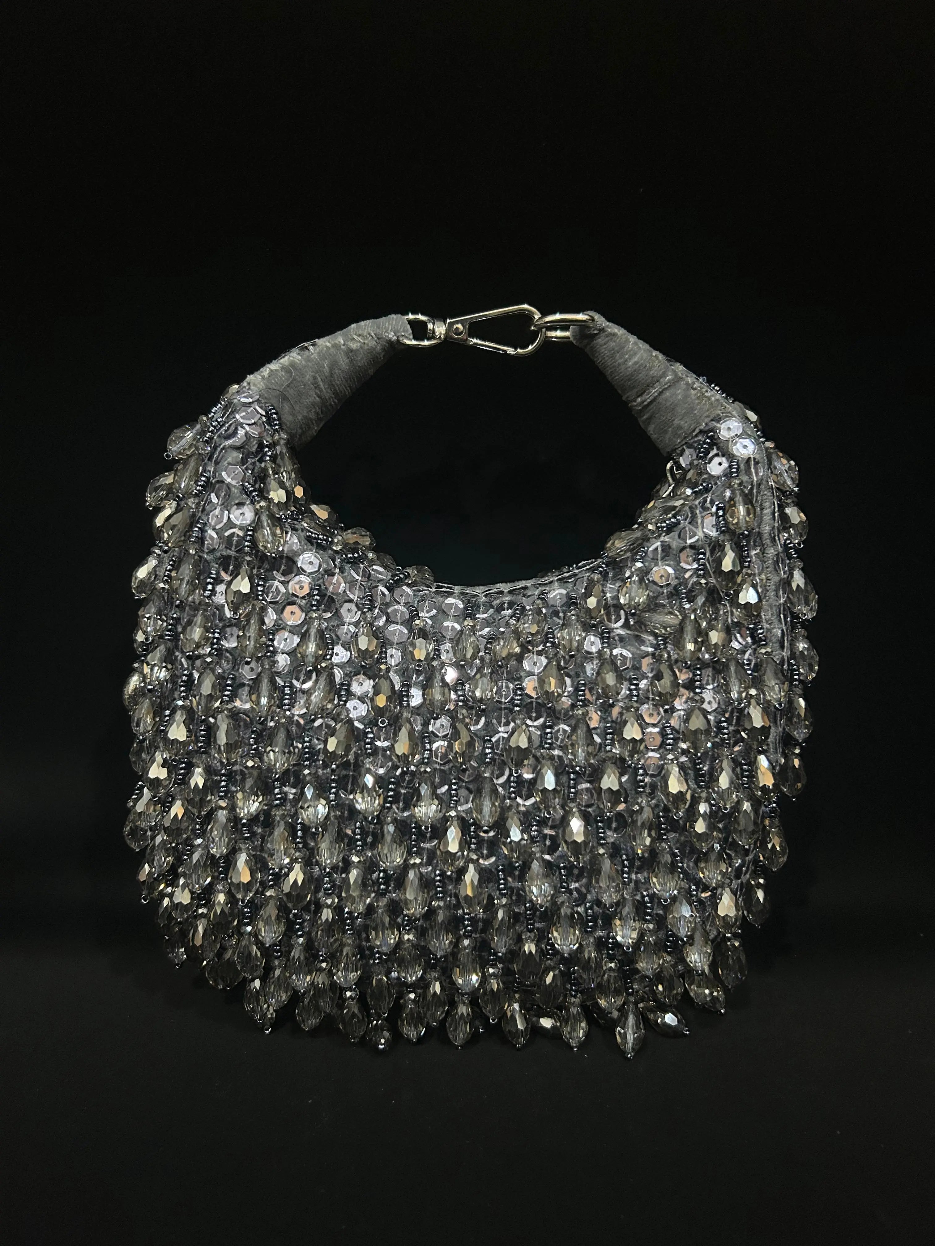 Crystal Cascade Silver Sequin Hobo Clutch