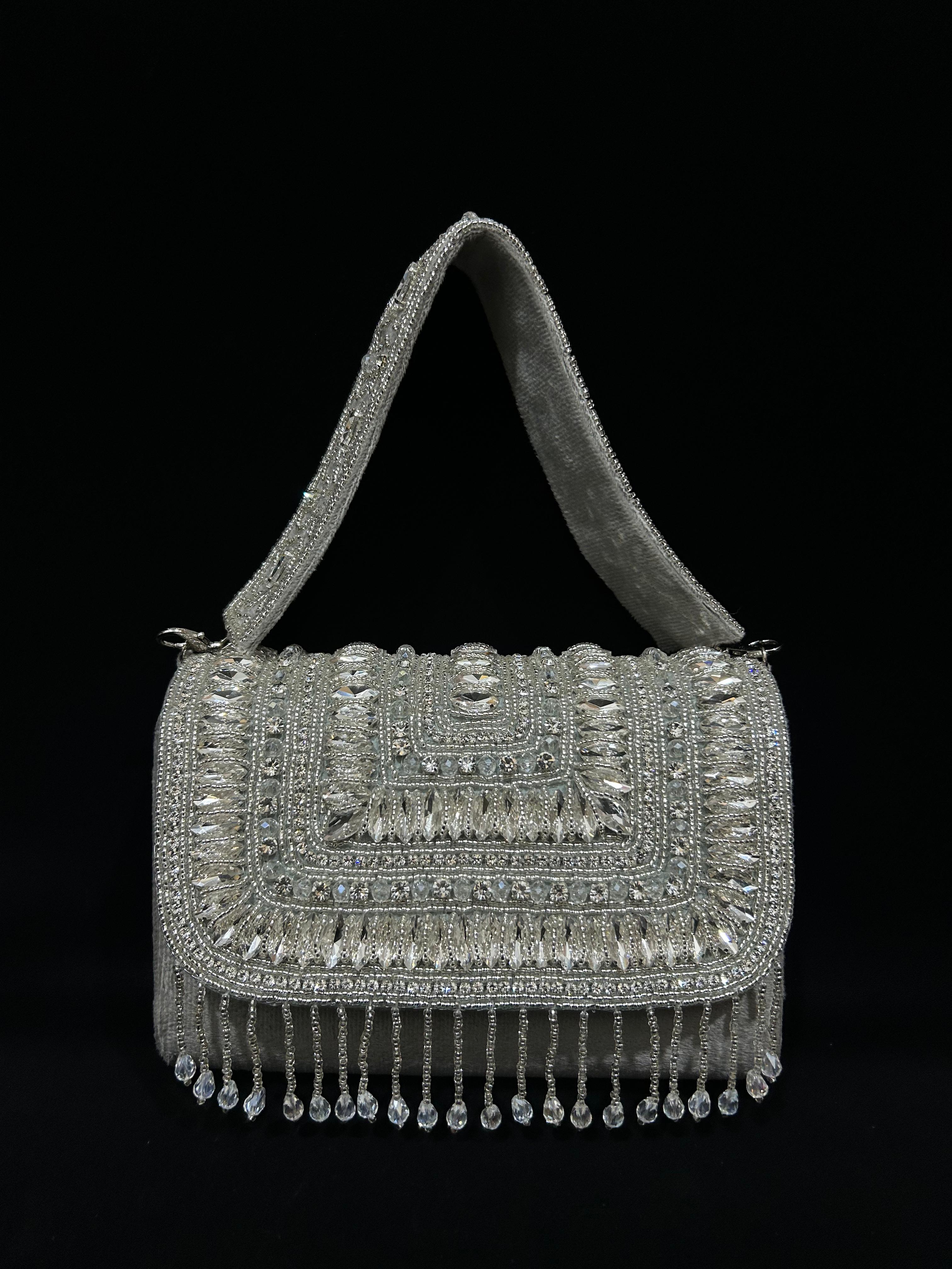 Royal Mirage Crystal Embroidered Fringe Clutch
