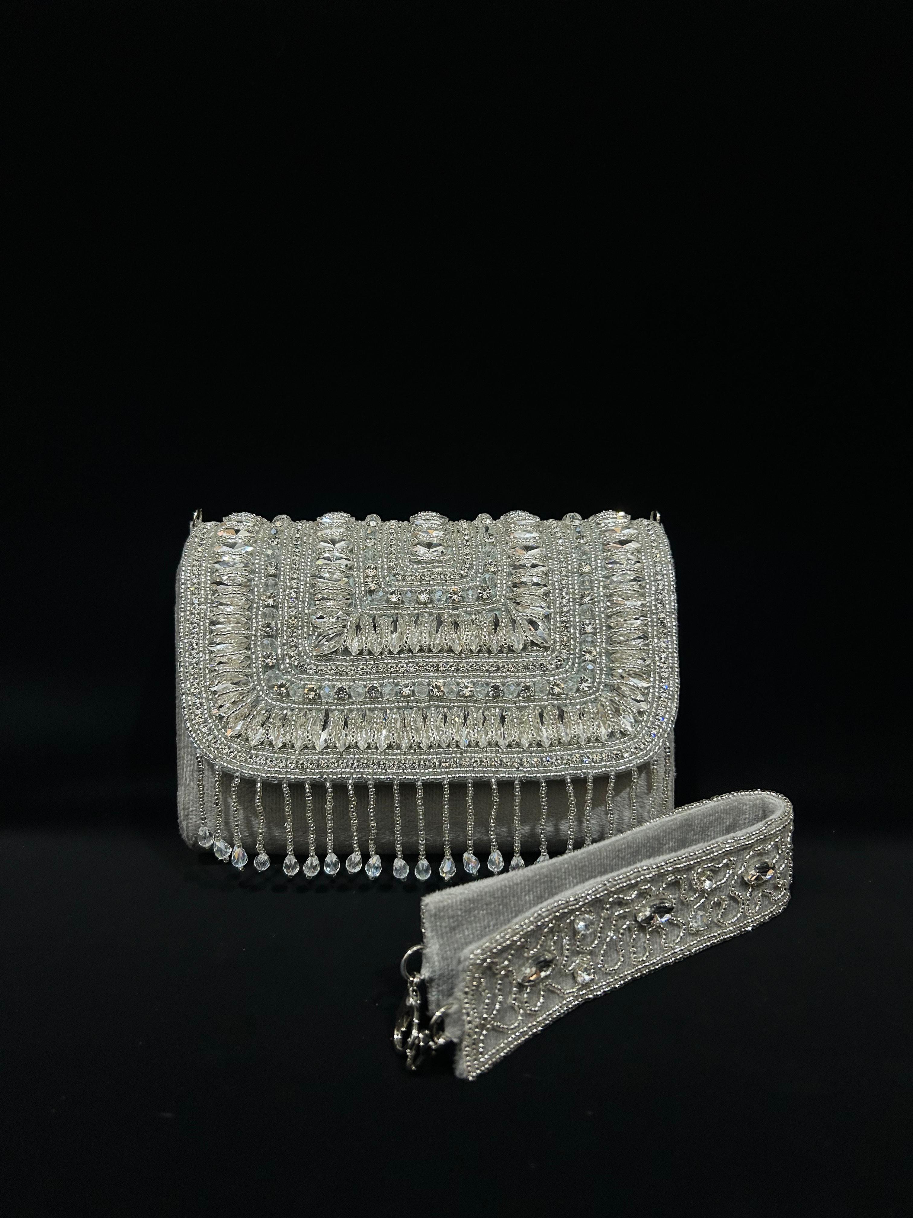 Royal Mirage Crystal Embroidered Fringe Clutch