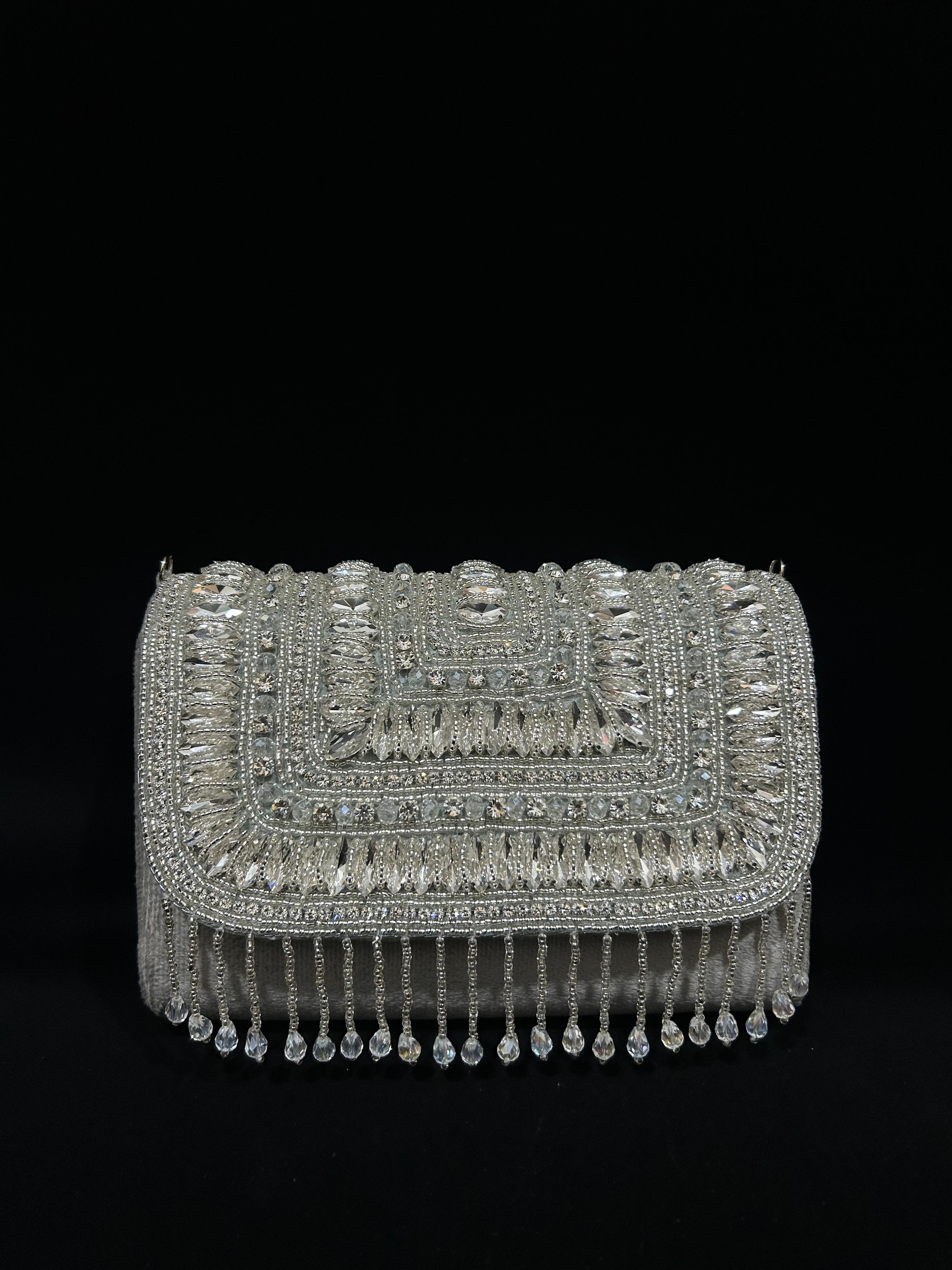 Royal Mirage Crystal Embroidered Fringe Clutch