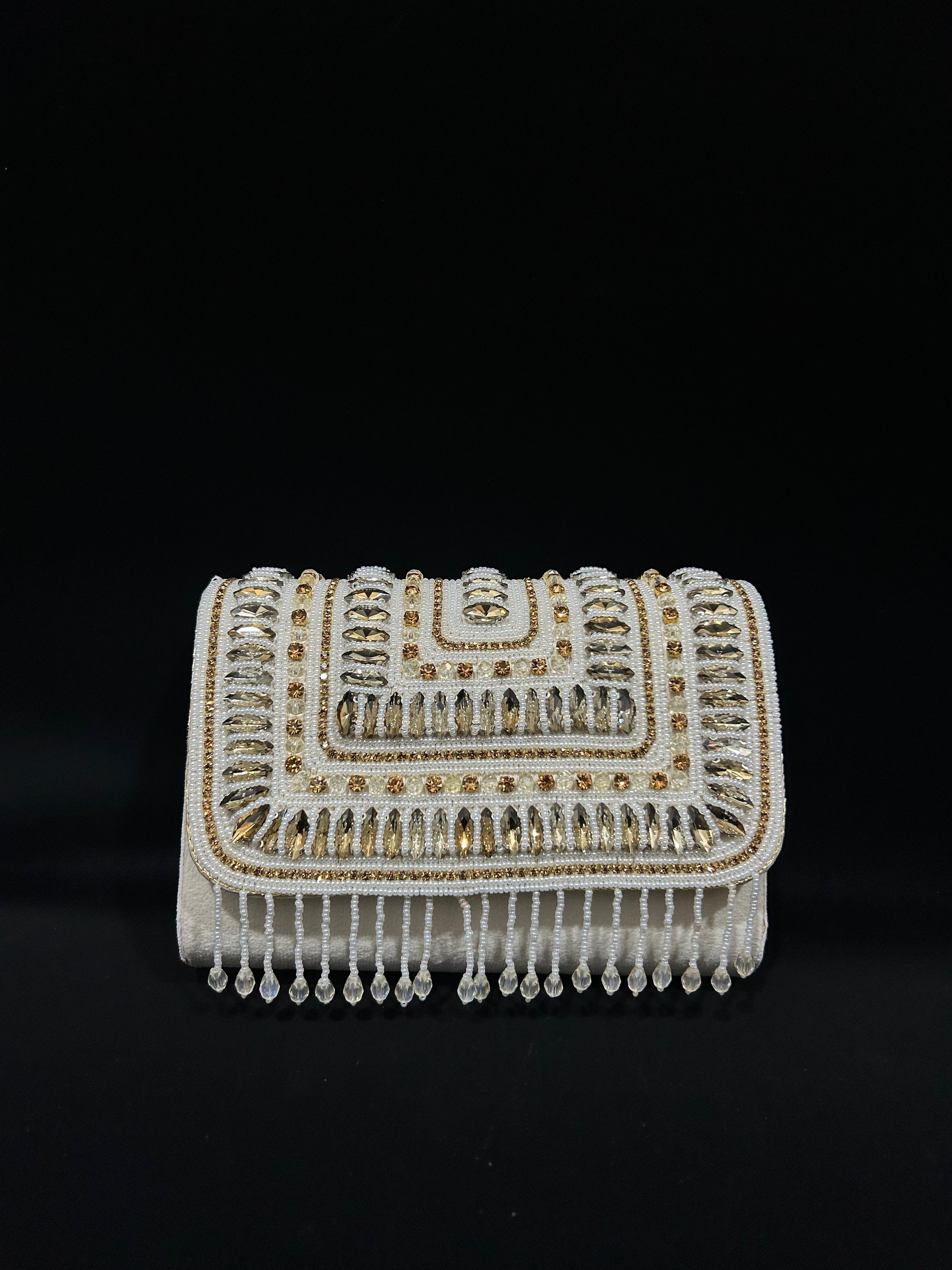Golden Hour Regal Embellished Fringe Clutch
