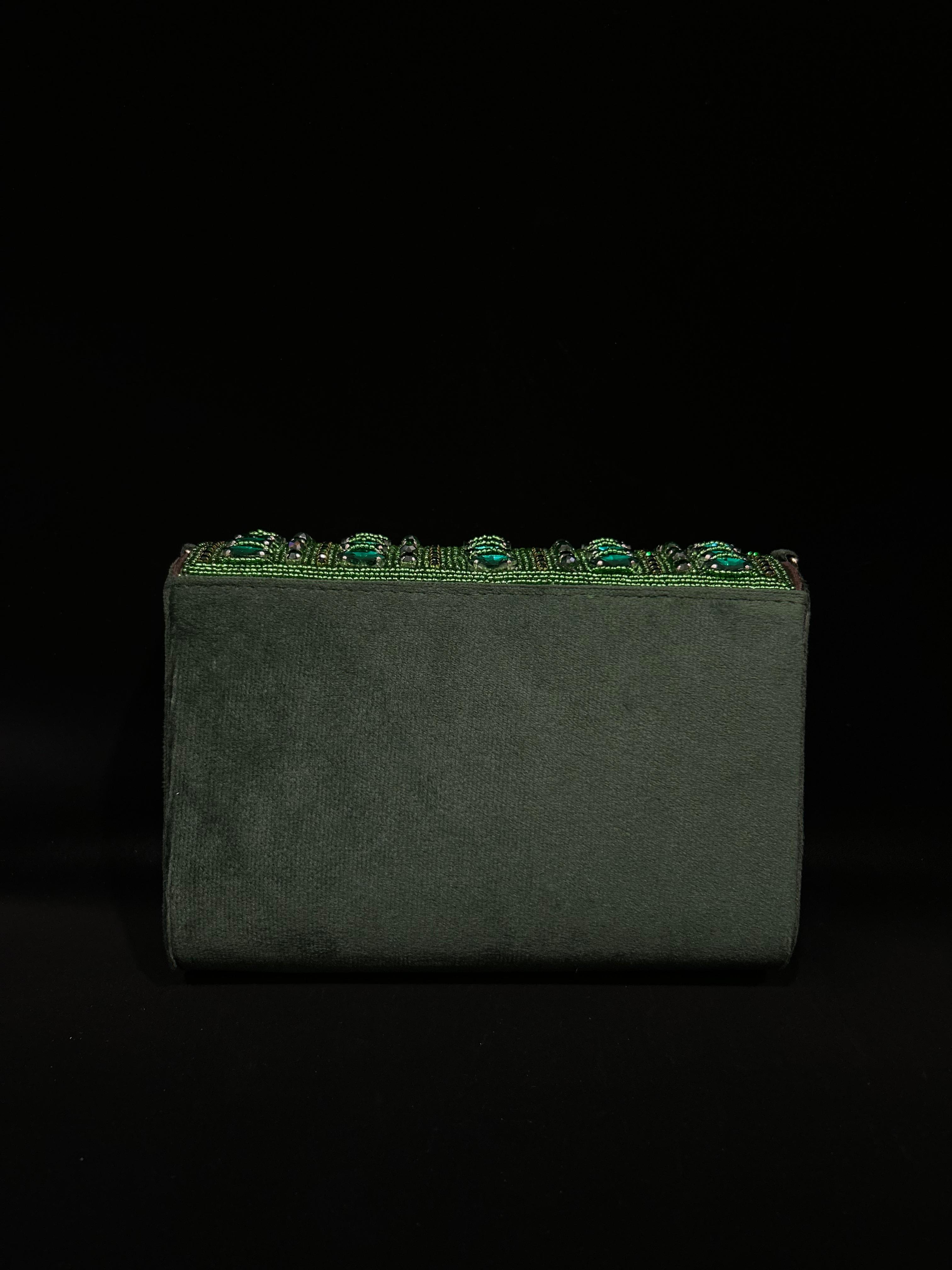 Emerald Envy Luxe Embellished Fringe Clutch