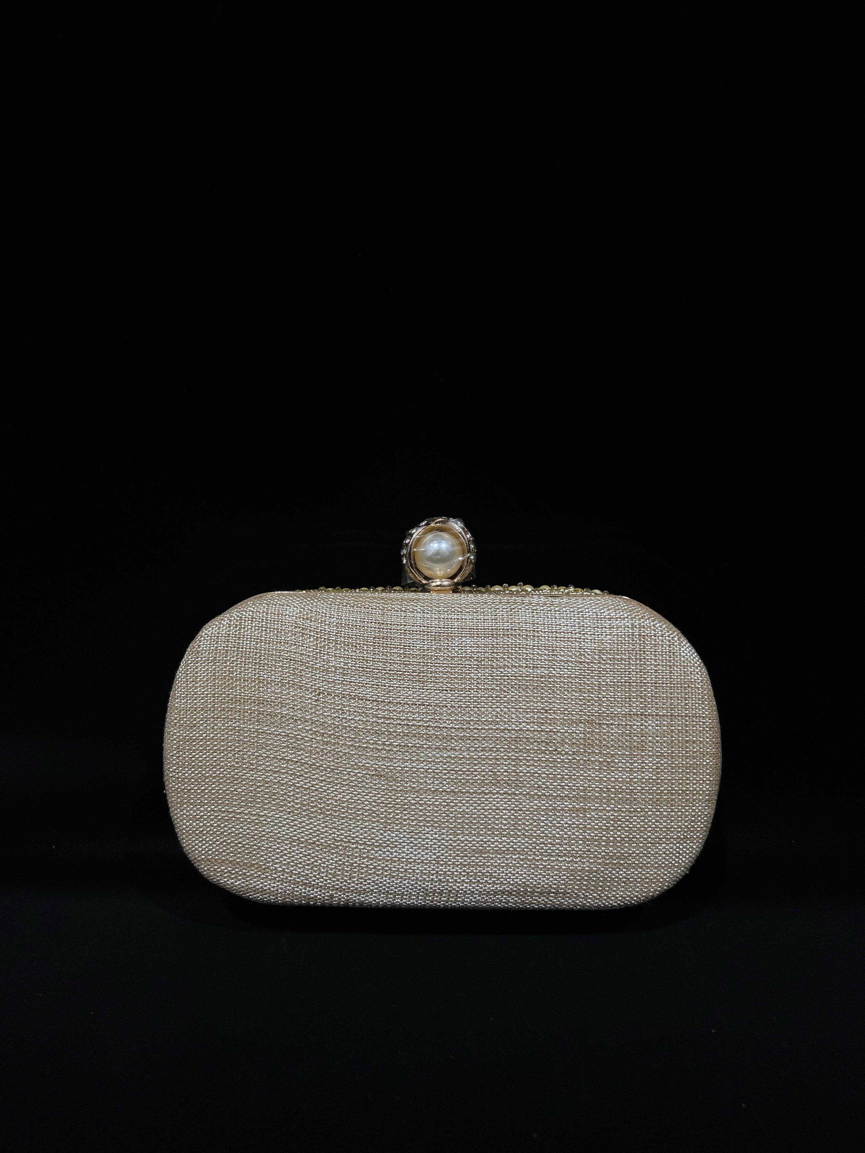 Luxe Pearl & Gold Embellished Evening Clutch