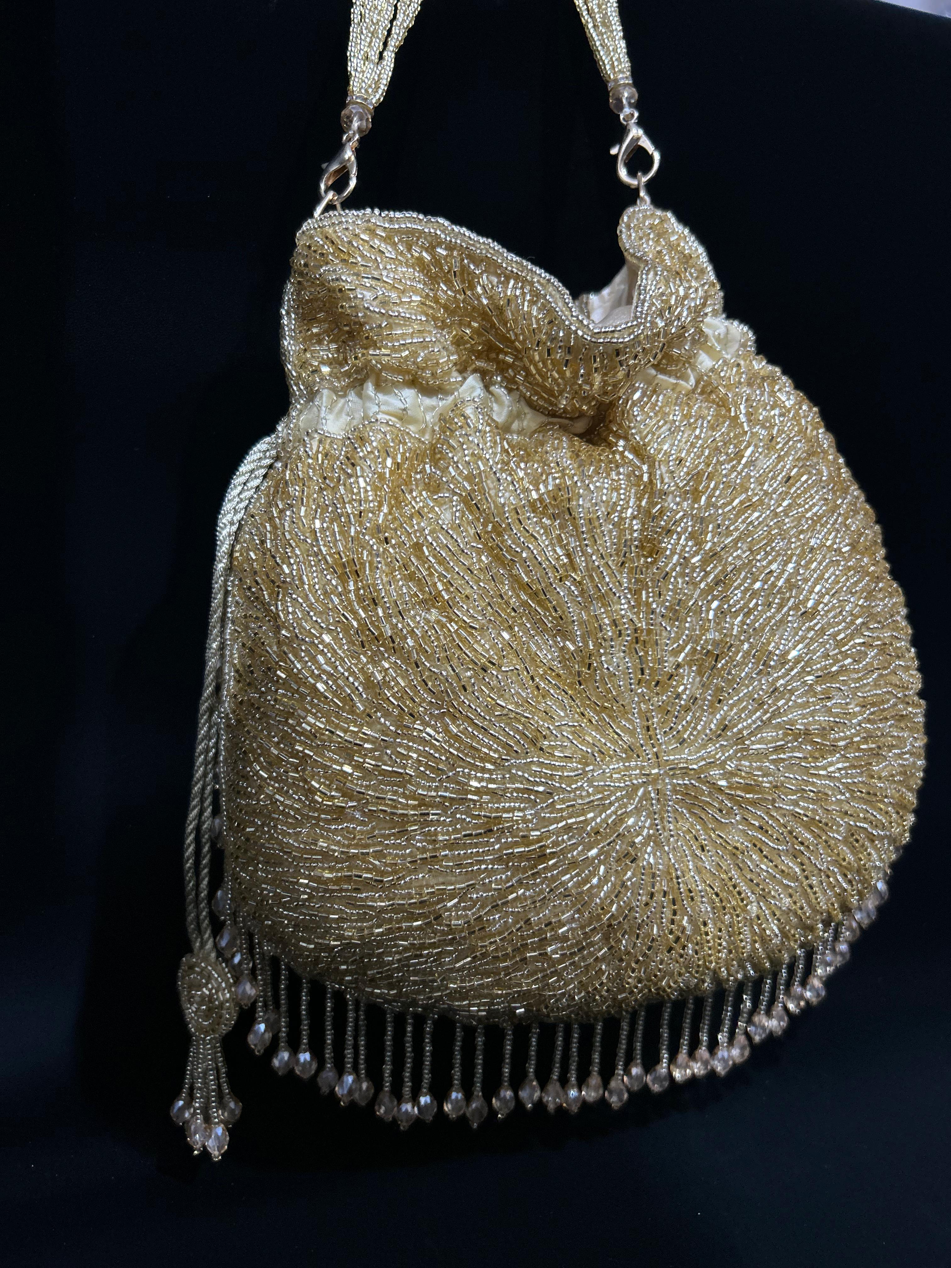 Golden Glimmer Beaded Potli
