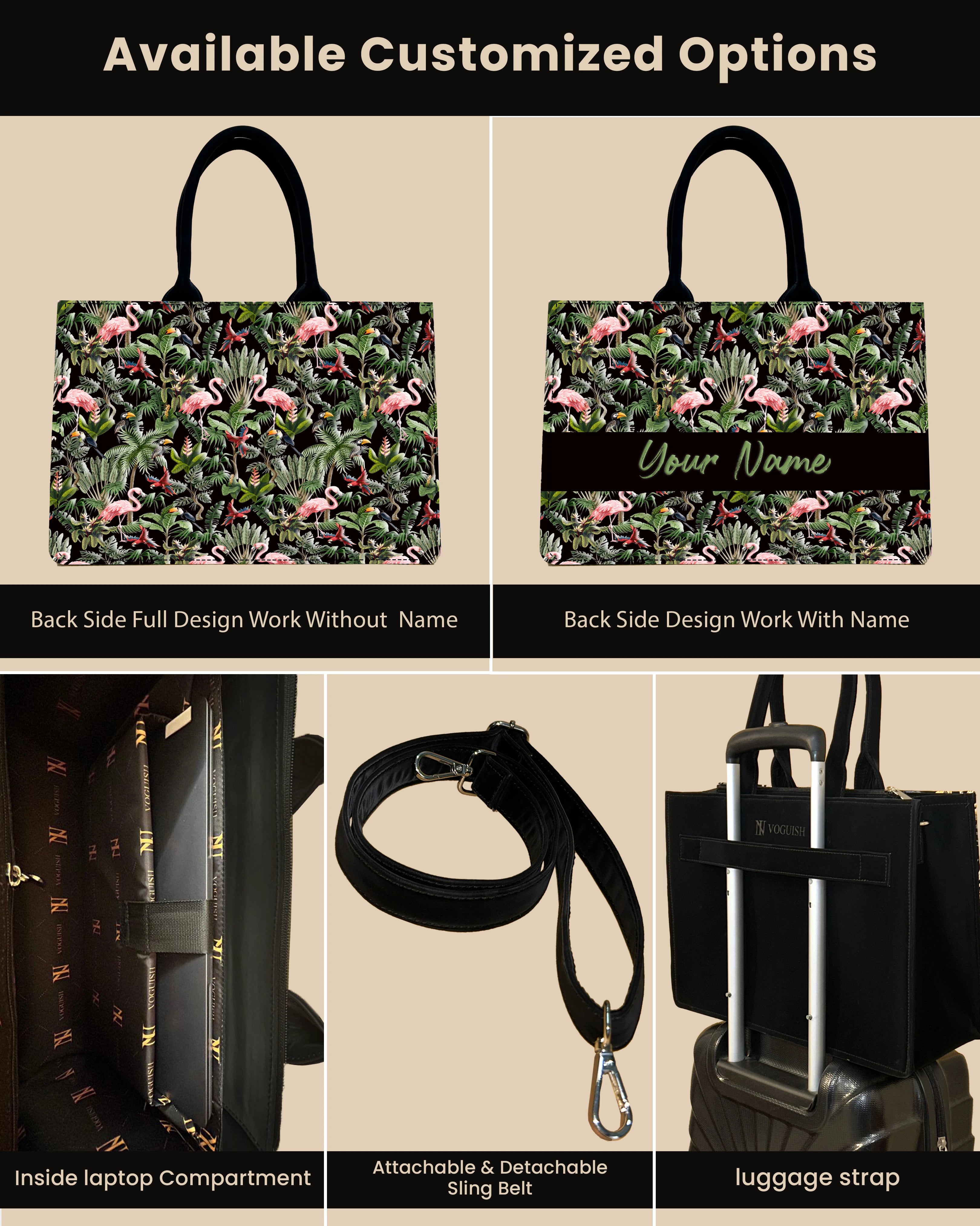 Customized Tote Bag Designed with Flamingo And Colourfull Parrot