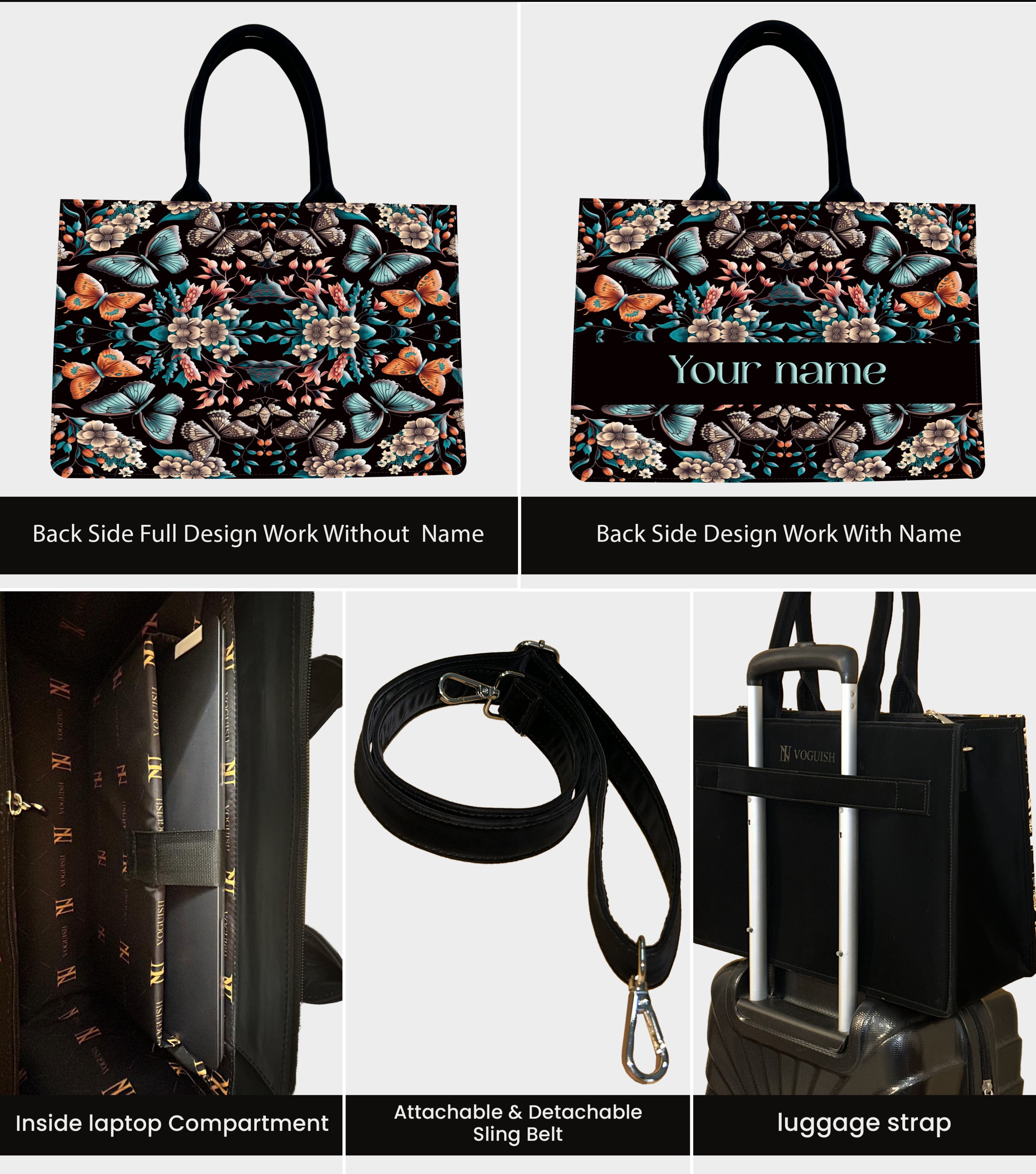 Customized Tote Bag  Designed with Beautiful Boho Butterflies With Flowers