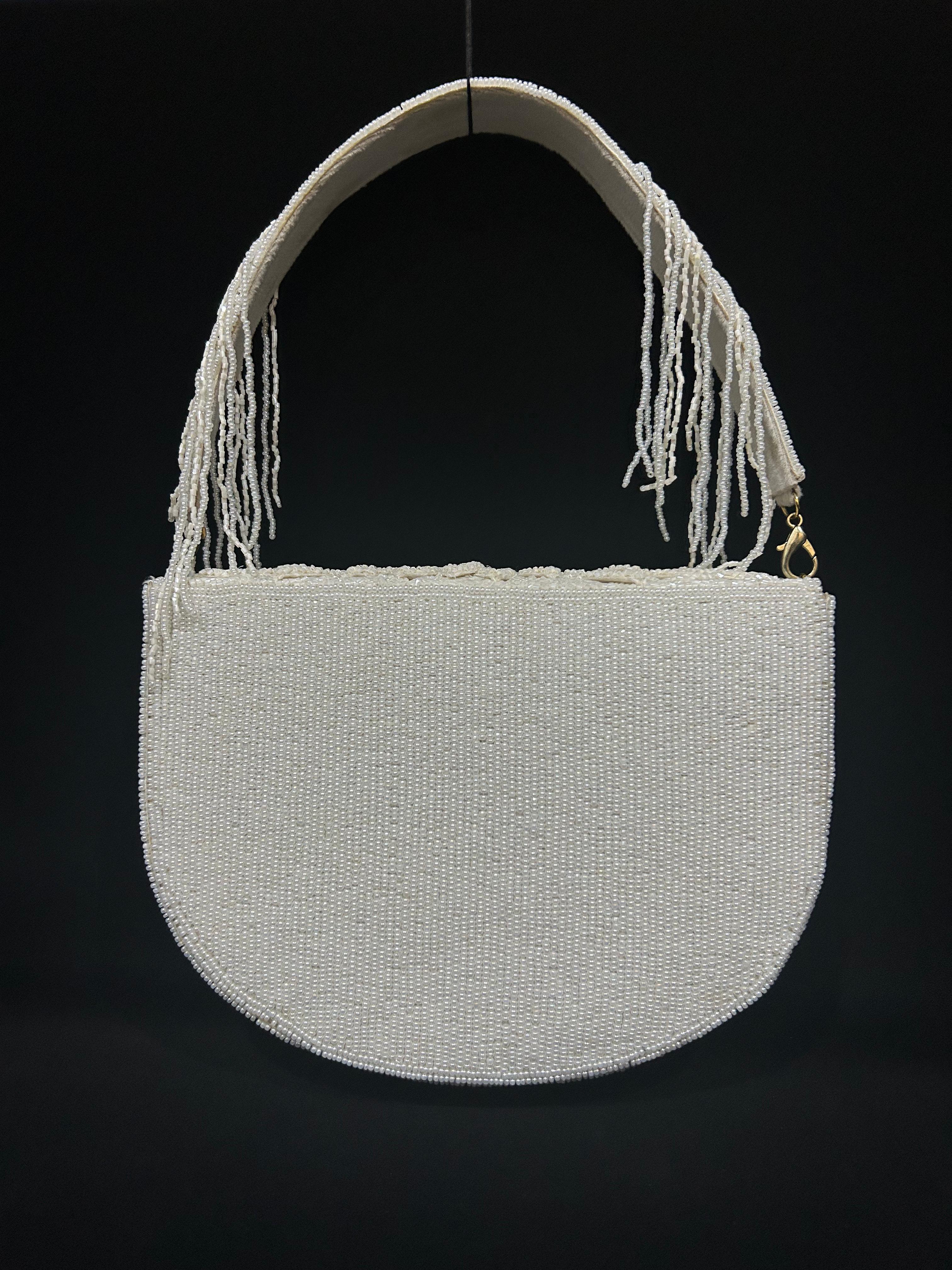 Ivory Bloom Hand-Beaded Shoulder Clutch