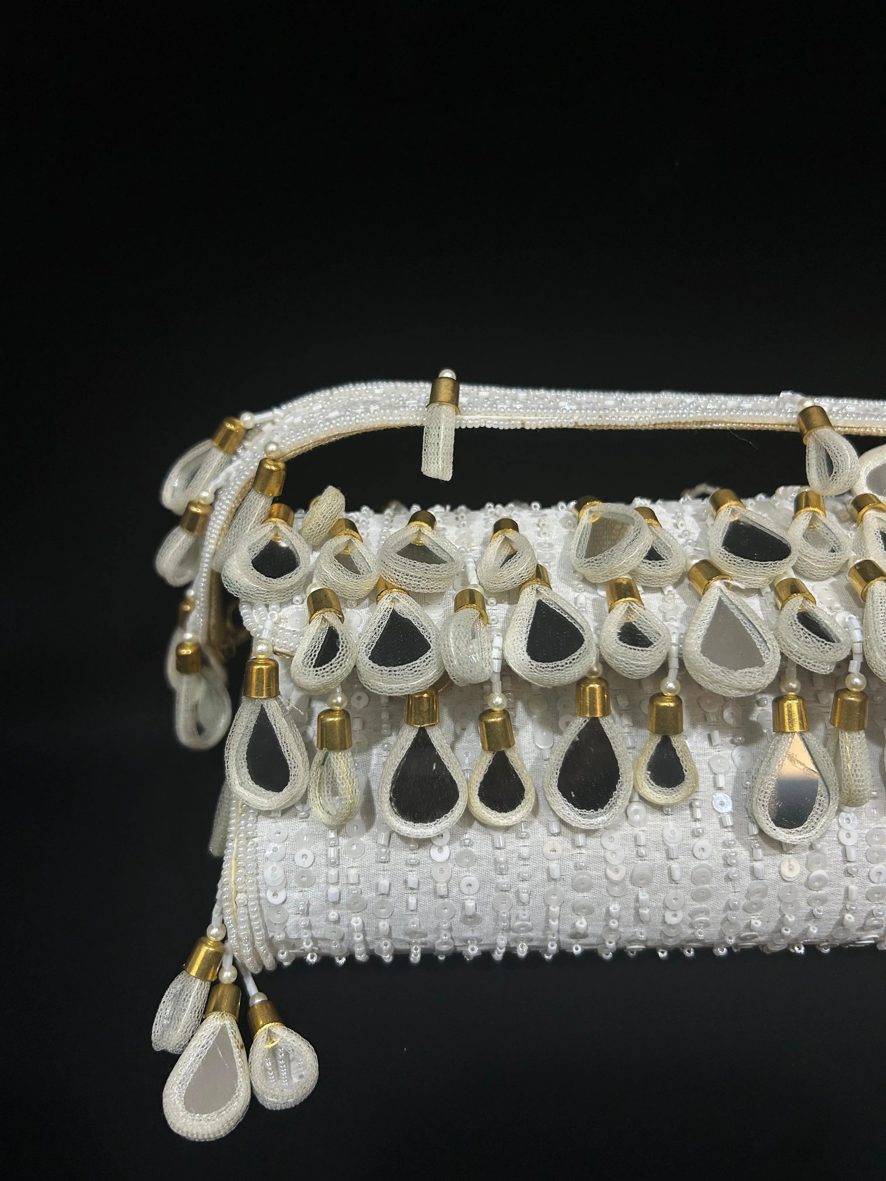 Pearl Drop White Sequin Handcrafted Clutch